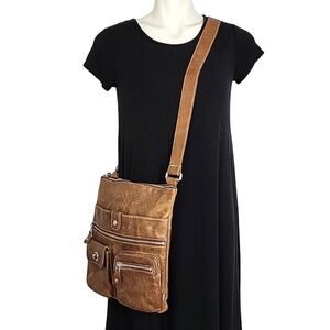 Roots Women's Brown Village Bag Genuine Leather Multi Pocket Crossbody‎ Medium